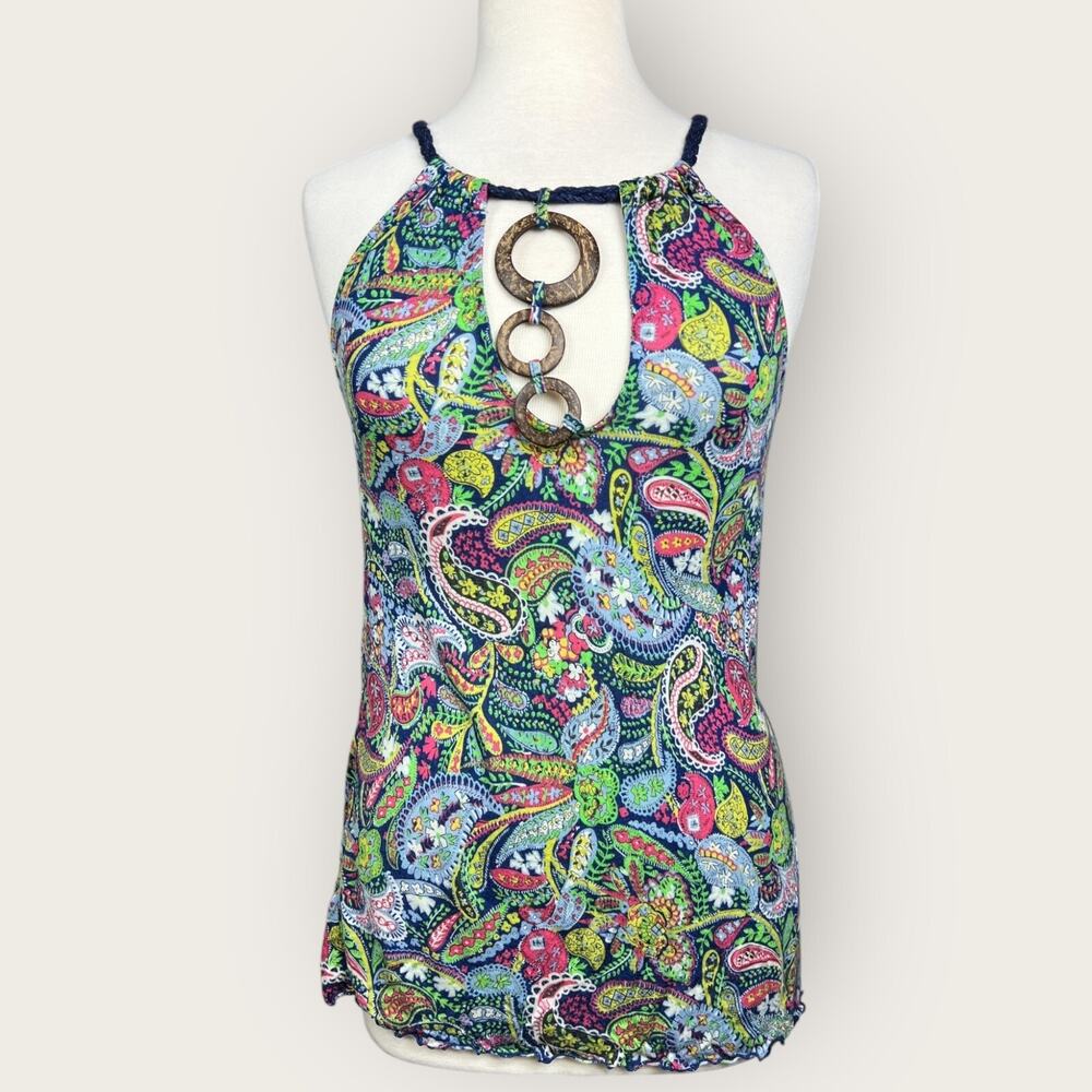 Free People Women Tank Top Boho Paisley Sz XS Festival Summer Resort Beach Vaca